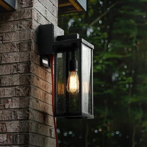 mirrea 18" Classic Outdoor Wall Sconce with Built-in GFCI Outlet 1 Light in Matte Black Rectangular Metal Frame and Clear Glass Shade Waterproof Porch Light Patio Light - Image 4