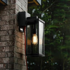 mirrea 18" Classic Outdoor Wall Sconce with Built-in GFCI Outlet 1 Light in Matte Black Rectangular Metal Frame and Clear Glass Shade Waterproof Porch Light Patio Light - Image 4