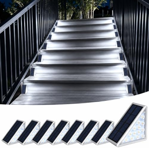 Solar Outdoor Step Lights, 8 Pack, Cool White 6000K, Gray, Waterproof by XILLUMICORE