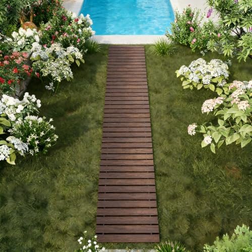 12FT Wooden Garden Pathway Walkway Outdoor Roll Out Decorative Garden Non-Slip Patio Path Decorative Boardwalk Outdoor Road Floor for Backyard Beach Wedding Party (Carbonized, Straight) - Image 6
