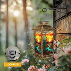 Solar Lantern Outdoor Waterproof Desert Landscape Saguaro Cactus Flowing River Stained Glass Style Garden Decor LED Hanging Solar Lights Tabletop Lamp Gifts for Women Mom Outside Yard Patio Porch - Image 5