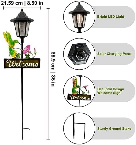 Crosslight Solar LED Hummingbird Welcome Sign - Weatherproof Garden Stake Light for Outdoor Decoration - Decor for Yard, Lawn, Patio, Pathway, Backyard | Warm White - Image 6