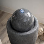 XBrand 26" Modern Sphere Water Fountain with LED Light – Indoor Outdoor Stone Texture Floor Fountain, Zen Bubbling Ball Water Feature for Garden Patio Porch - Gray - Image 2
