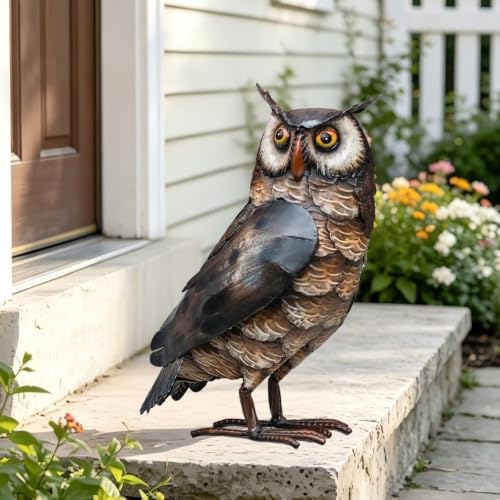 Natelf Outdoor Metal Brown Standing Owl Garden Statue for Patio Yard Decor - Image 3