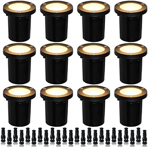 5W Well Light,12-24V LED In-Ground Low Voltage Landscape Light with Connectors, IP67 Waterproof Landscape Lighting,3000K Paver Lights Warm White for Yard, Garden, Patio (12 Pack) by EAGLOD