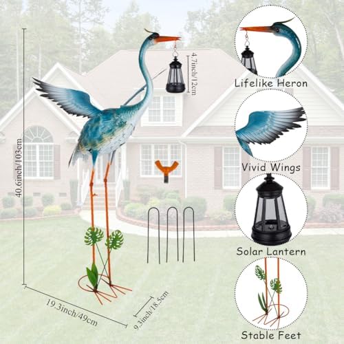 DREAMSOUL Solar Garden Statues, 40.6" Metal Crane Statue Patio Yard Decor - Image 3