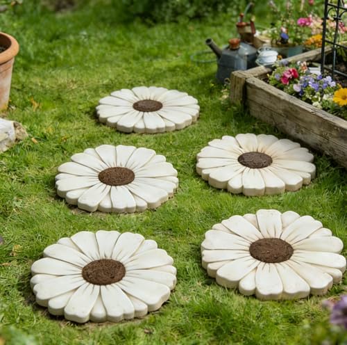 Landoraloria Cement Flower Stepping Stone 10” Daisy Garden Path Stone for Yard & Walkway Handcrafted Non-Slip Outdoor Patio Decor Weather-Resistant Cement Stone (White) - Image 7