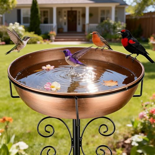 3" Deep 43" Tall Metal Bird Bath for Outside, Birdbath for Outdoors by inanil