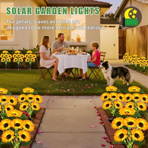 Solar Lights Outdoor 4 Pack 24 Solar Sunflower Flowers Lights Garden Decor - Image 5