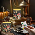Red Mushroom Operated Candles with Flickering Flame 4 Pack LED Pillar Candles with Remote 3 Inch Realistic Flameless Lights for Outdoor Patio Poolside or Garden Path Holiday Gifts - Image 2