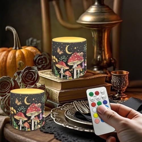 Red Mushroom Operated Candles with Flickering Flame 4 Pack LED Pillar Candles with Remote 3 Inch Realistic Flameless Lights for Outdoor Patio Poolside or Garden Path Holiday Gifts - Image 2
