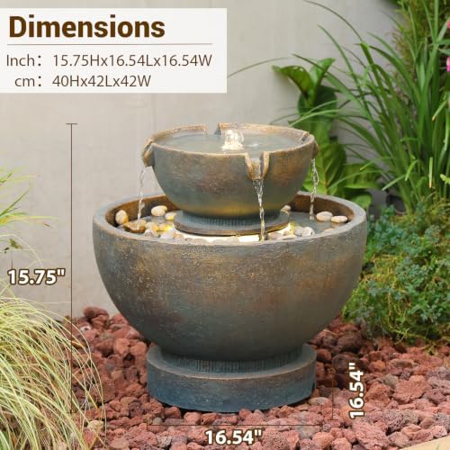 Sunlinua Small Modern Outdoor Water Fountain with Led Lights Tiered Cascading Waterfall Feature Water Fountain for Patio Garden Backyard Decking Home and Indoor Décor Gray - Image 2
