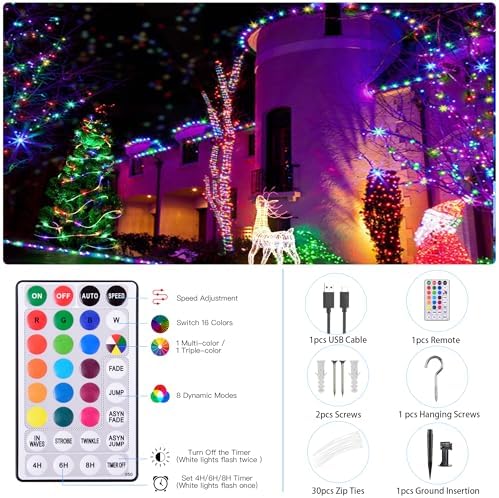 Solar Rope Lights Outdoor Waterproof 66Ft LED String Light with Remote - Image 6