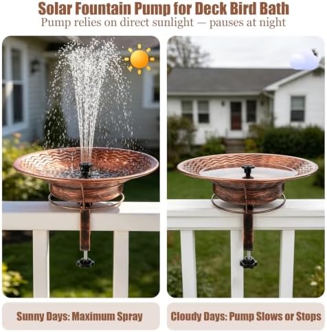 Deck Mounted Bird Bath with Railing Clamp, Solar Bird Bath Fountains - Image 5