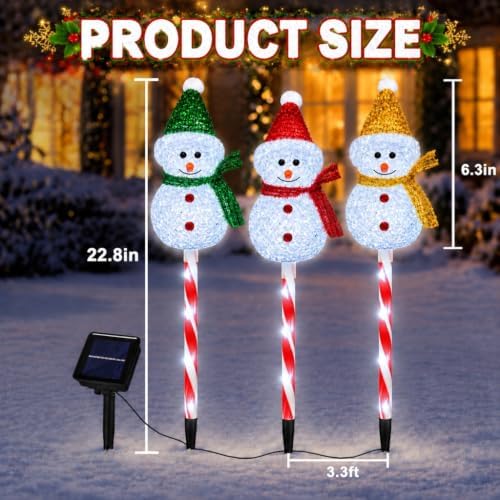 Snowman Solar Christmas Decorations Outdoor, Solar Pathway Stake Lights - Image 2