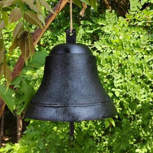 GTPBAO Front Door Iron Cast Hanging Bells, Antique Black Ringing Doorbell, Handcrafted Service Bell for Outdoor Garden Villa Cafe(Bell 30cm/11.8in) - Image 4