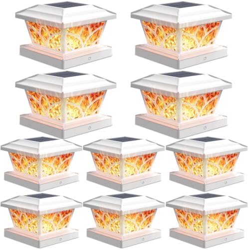 SIEDiNLAR Flickering Flame Solar Post Cap Lights 4 Modes 10 Pack (White) by Siedinlar