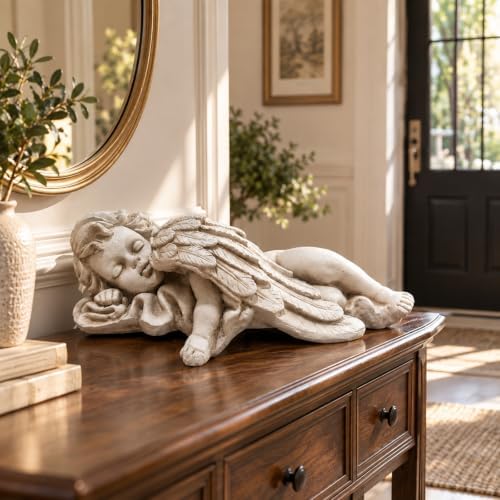 Lying Angel Garden Statue, Magnesium Oxide Outdoor Statue, Gray Yard Decor - Image 4