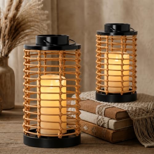 Rattan Lanterns Decorative Indoor 2p, Cylindrical Handmade Candle Lantern - Image 4