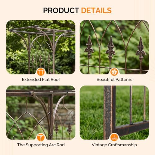 VINGLI Garden Arbor, Arch Archway for Wedding Ceremony Party, Steel Garden Trellis for Plant Climbing, Christmas Garden Decorations Pergola for Garden, Backyard, Lawn, Arch for Hallowmas (Bronze) - Image 4