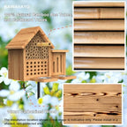Mason Bee House Wooden Butterfly House with Feeders and Metal Stake, Insect Hotel for Garden Backyard, Natural Handmade Waterproof Bugs House, Attracts Bee, Butterfly, Ladybirds Pollinators - Image 4