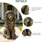 24" Outdoor Lion Statue Garden Sculpture Front Door Decor Antique Bronze - Image 2