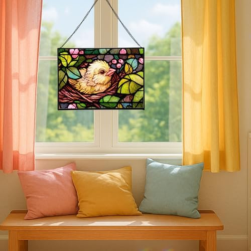 Chick Emerging from Nest in Spring Rectangular Stained Glass Suncatcher – Hanging Window Panel with Animal & Nature Scene – Vibrant Glass Art Gift for Wildlife, Fantasy, Nature Lovers x0aKZW - Image 5