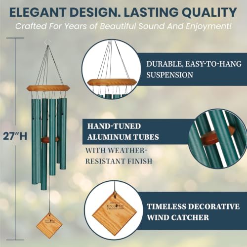Woodstock Chimes Pluto Wind Chime for Outside 27" Verdigris Small, Light Airy Sound for Outdoor Garden, Patio, Porch Decor, Encore Collection DCV27 - Image 3