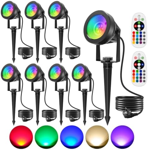 Halloween RGB Spot Lights Outdoor, LED Color Changing Landscape Lighting, Waterproof Spotlight with US Plug for Yard Garden Tree Path House Christmas Decoration (8 Pack) by CREPOW