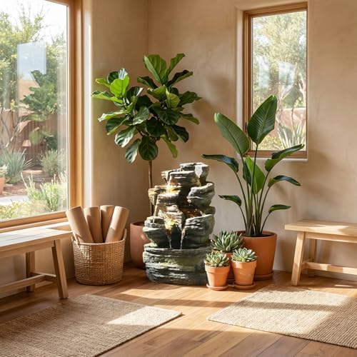 24.2" H Rock Cascading Water Fountain Outdoor&Indoor, 6-Tier Garden Naturefalls Fountains, Floor-Standing Waterfall with Lights for Patio, Backyard, Deck, Porch, Home DéCor, Stone Gray - Image 6