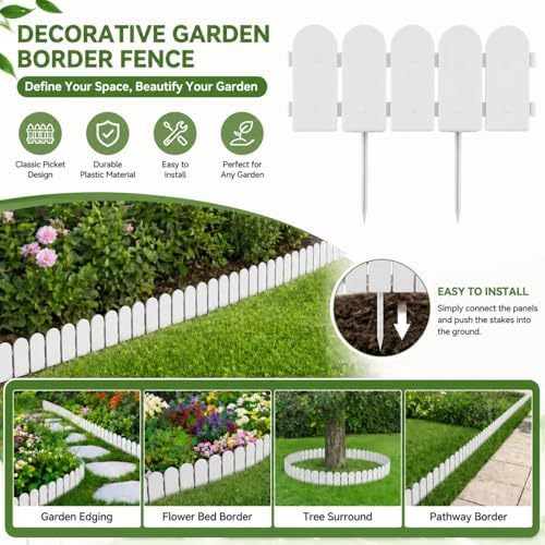 Evelyne Garden Border Edging: Wooden Fence Design - 8pcs White Yard Landscaping Fence Liner Lawn Edge Barrier - 10ft Kit of Decorative Lawn Landscape Panels Elements -Landscaping Edging-GMT-10374-D08 - Image 2