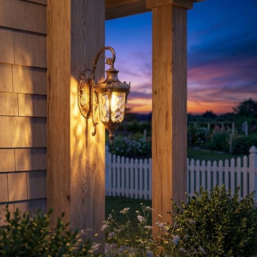 Rustic Wall Sconce Lighting,Lantern Porch Light with Hammered Glass Shade,Waterproof Outdoor Wall Light Fixtures for Garage Room H16.1 in x W9.4 in - Image 2