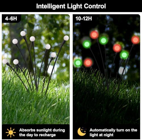 Red and Green Solar Firefly Lights Outdoor Christmas Decor 6 Pack - Image 5