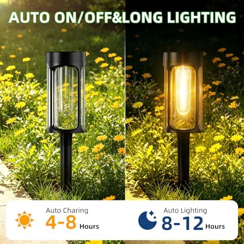 Solar Lights Outdoor, 12 Pack Waterproof IP65 Auto On/Off Solar Pathway Lights 3000K for Garden, Landscape, Path, Yard, Patio, Driveway,Walkway Decor, Landscape Lighting - Image 3