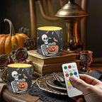 Halloween Pumpkin Skeleton Flickering Flameless Candles with Remote Battery Operated Candles with Timer Control LED Pillar Tea Lights for Indoor Outdoor Banquet Party Home Decorations - Image 3
