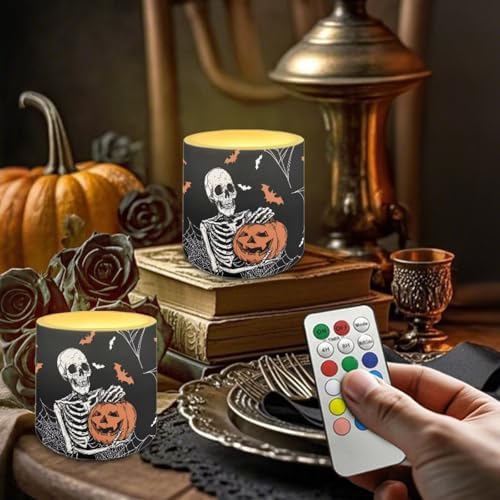 Halloween Pumpkin Skeleton Flickering Flameless Candles with Remote Battery Operated Candles with Timer Control LED Pillar Tea Lights for Indoor Outdoor Banquet Party Home Decorations - Image 3
