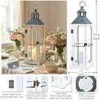 Bdor 26 Inch White Wooden Lantern with LED Candle for Indoor Outdoor Decor - Image 4