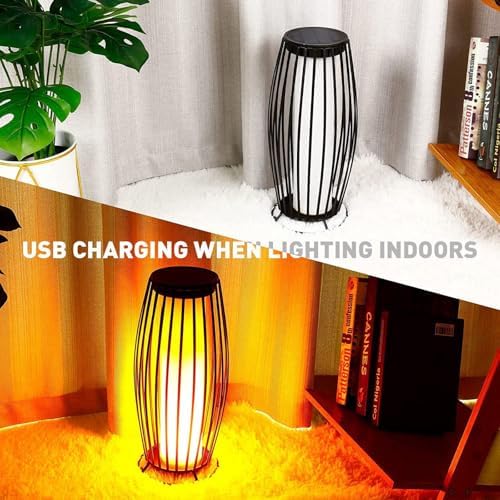 Solar Outdoor Floor Lamp, Solars Lanterns Outdoors Waterproof, Flickering Flame Solar Outdoors Light, Auto On/Off Solars Lantern for Porch, Garden, Patio, Lawn, Deck Decorating (Black) - Image 3