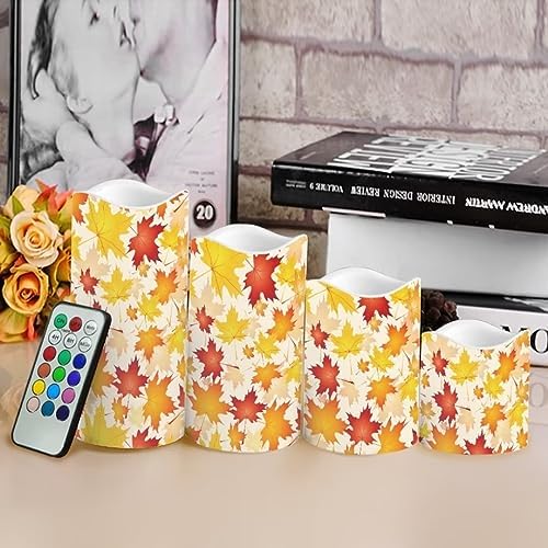 Jeiento Fall Flickering Flameless Candles Maple Leaf Realistic Battery Operated Candles Set of 4,Outdoor Thanksgiving Pillar Candle for Harvest Festive Party Home Decorations - Image 2