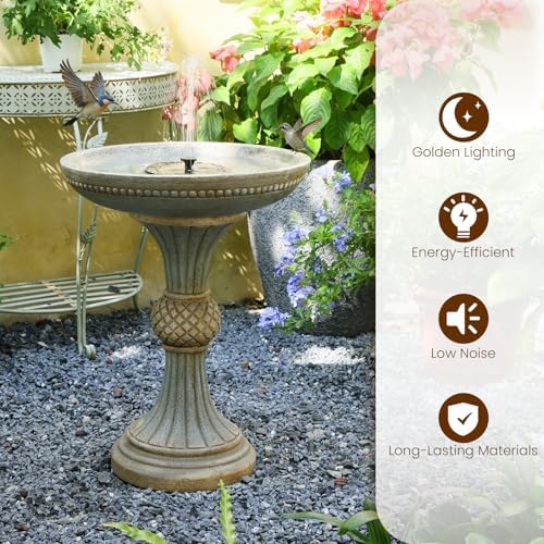 Sunlinua 24H Outdoor Water Fountain with Solar Pump Italian Resin Garden Fountain for Patio Yard Weather-Resistant Bird Bath Fountain with Led Light Elegant Backyard Décor - Image 2