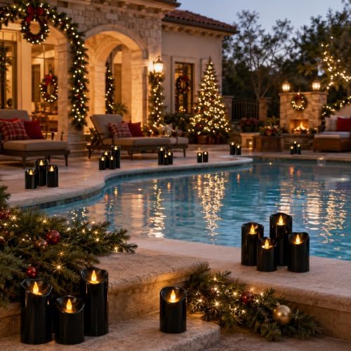 Flameless Candles 4" 5" 6" Set of 9 Outdoor Indoor Pillars Battery Operated Flickering Candles Include 8-Key Remote Timer Function Black Fake LED Candles for Wedding, Aniversary,Christmas Decor - Image 2