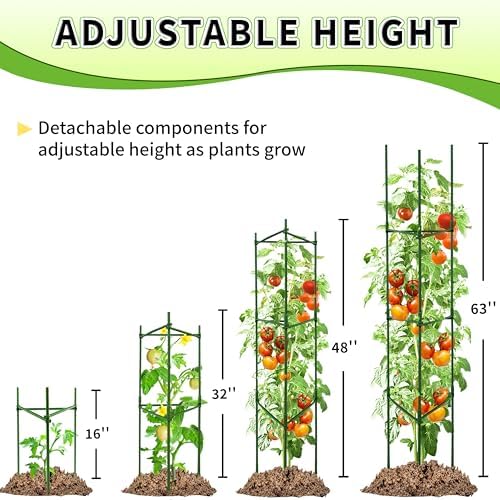 TCBWFY 4-Pack 63-Inch Adjustable Tomato Cages, Heavy-Duty Metal Plant Support Trellis for Garden and Pots, DIY Tomato Stakes, Height Adjustable 16 to 252 Inches - Image 4