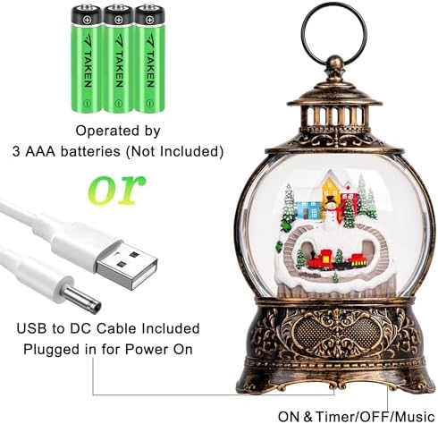 Christmas Village Snow Globe Water Lantern with Snowman and Train Scene Battery Operated or USB Powered Musical Lighted Holiday Decoration for Tabletop Display for Family and Friends - Image 3