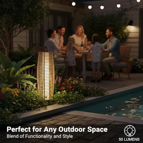 Wicker Solar Outdoor Floor Lamp Set of 2, Natural, Horizontal - Image 4