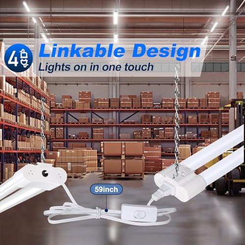 hykolity 4 Pack Linkable LED Shop Light for Garage, 2FT 22W Utility Light Fixture, 2500lm, 5000K Daylight LED Workbench Lighting with Power Cord, Hanging or Flush Mount, White - ETL - Image 4