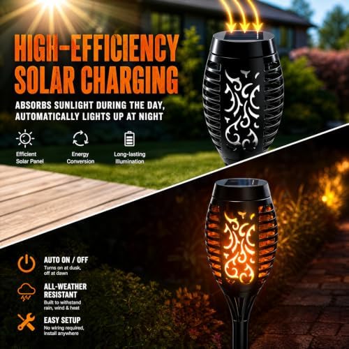 Solar Flame Lights Outdoor Waterproof 16 Pack Flickering Torches - Image 5