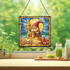 Beach Day Gnome Stained Glass Suncatcher – Square Hanging Window Panel for Home or Greenhouse – Whimsical Glass Art Gift for Garden Lovers, Christmas, Halloween, Father Days G18PX1 - Image 2