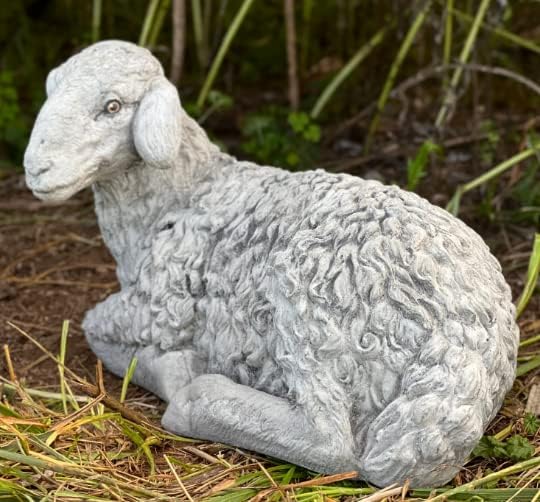 Concrete Lamb Statue Laying Sheep Sculpture Lamb Stone Garden Decor - Image 6