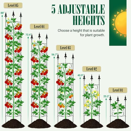 2 Pack 56.7'' H x 12'' W Garden Trellis for Climbing Plants Outdoor, Rustproof Metal Garden Flower Trellis, Rose Trellis for Outdoor Indoor Climbing Plants Clematis Vines Flowers Potted Plants, Tomato - Image 4