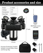Pond Fountain Aerator with Lights, 1 HP with Dynamic RGB Lighting, Adjustable Modes, Digital Timer, for Large Ponds, Lakes & Outdoor Water Features, 15,000 GPH, 750W 110V, 100FT Cord - Image 6